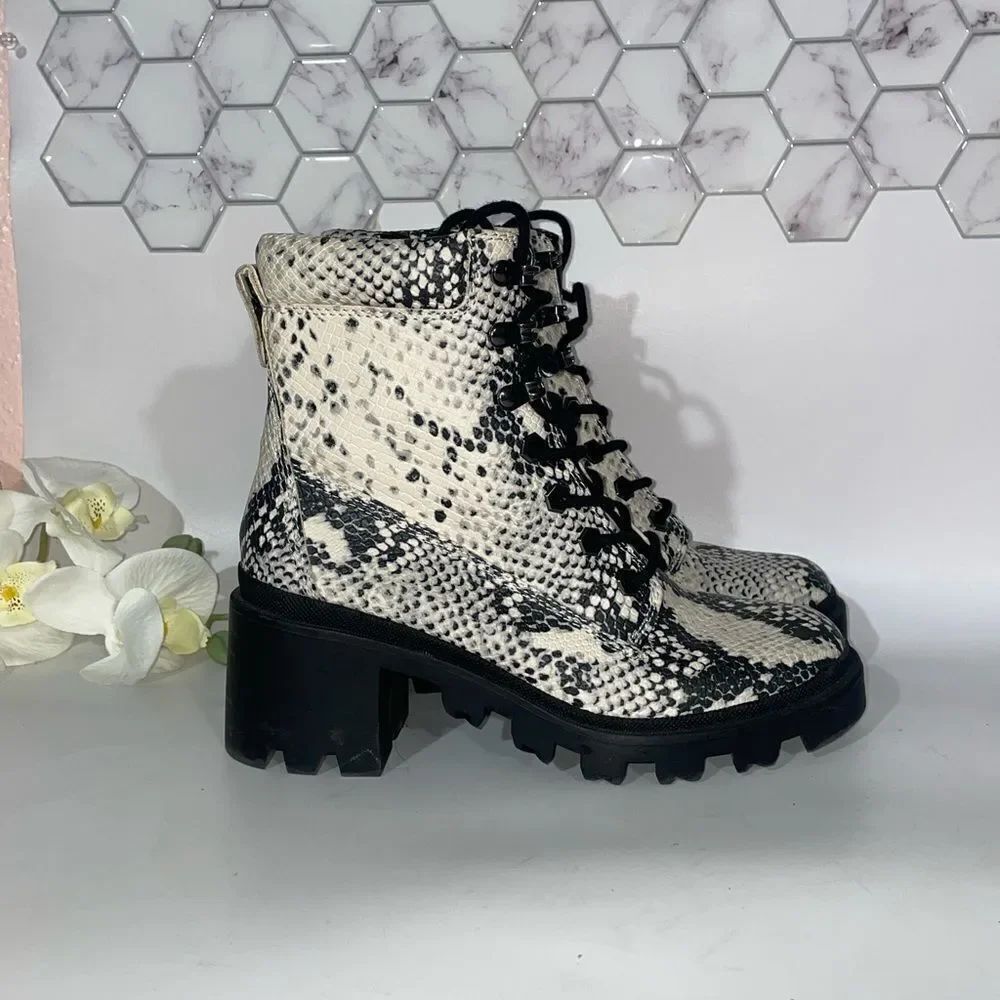 Madden Girl Snakeskin Print Ankle Boots with Geometric Pattern - Picture 3 of 10
